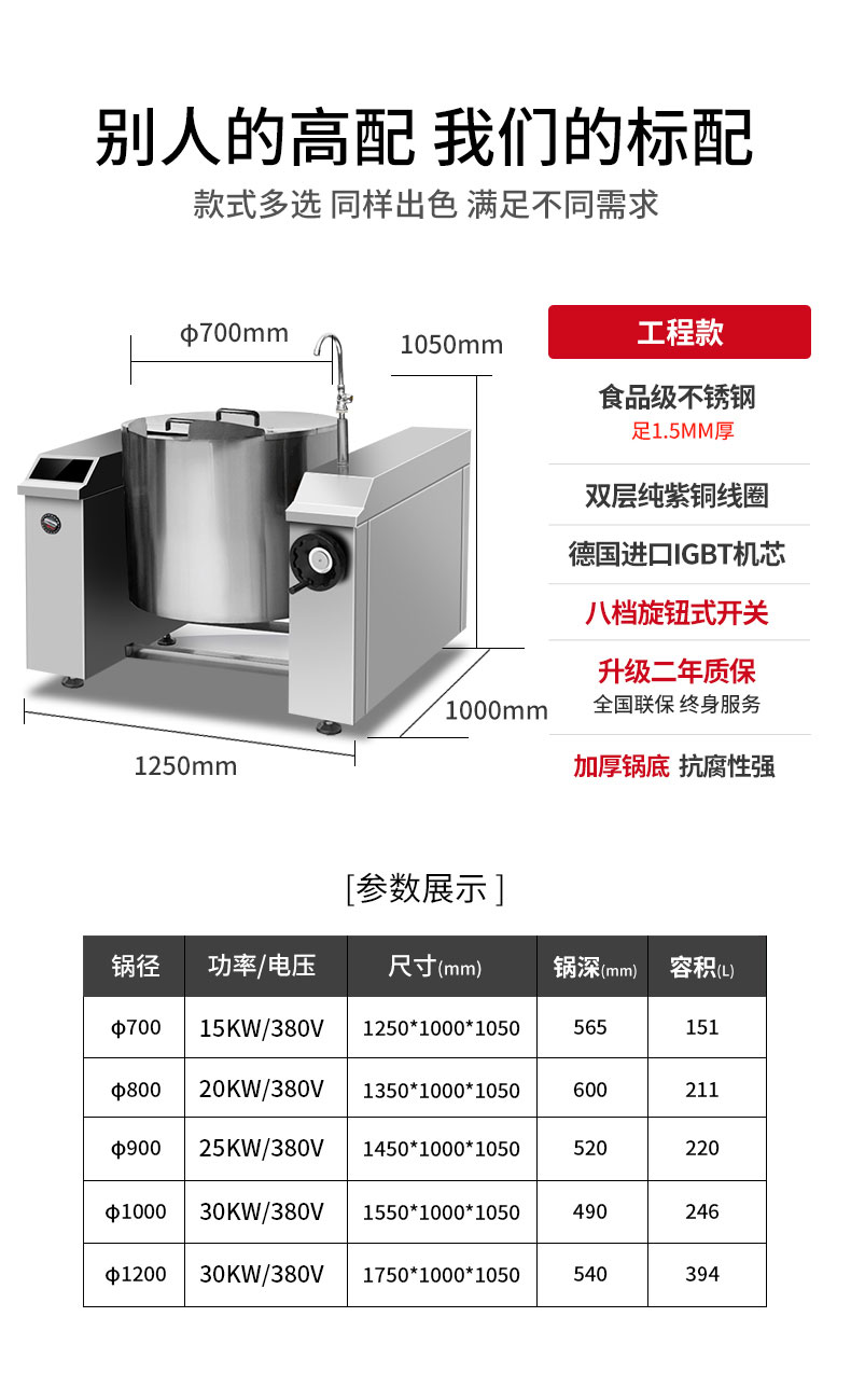 AG庄闲可倾式汤炉规格参数